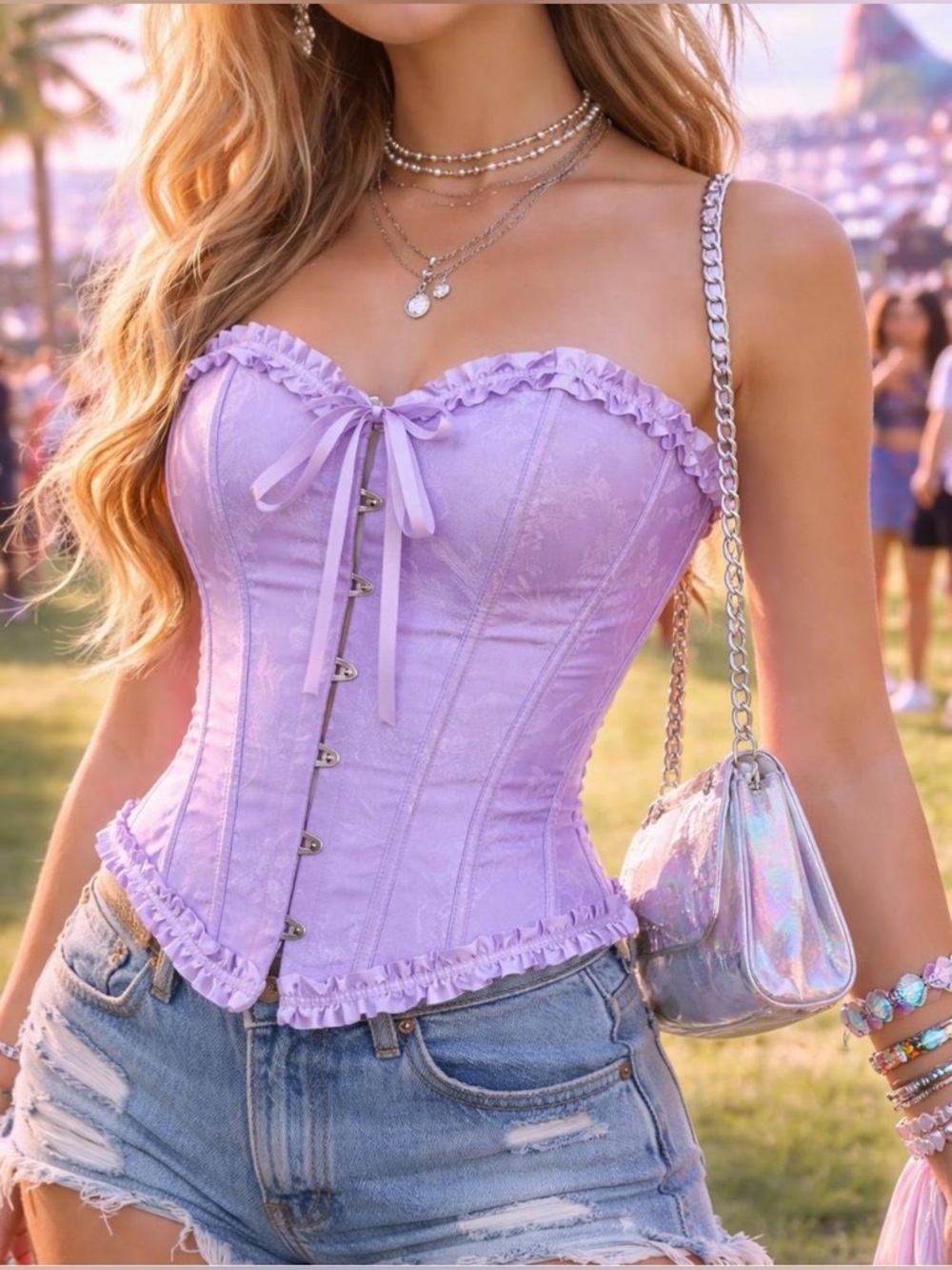 Lavender Satin Corset Top Size S